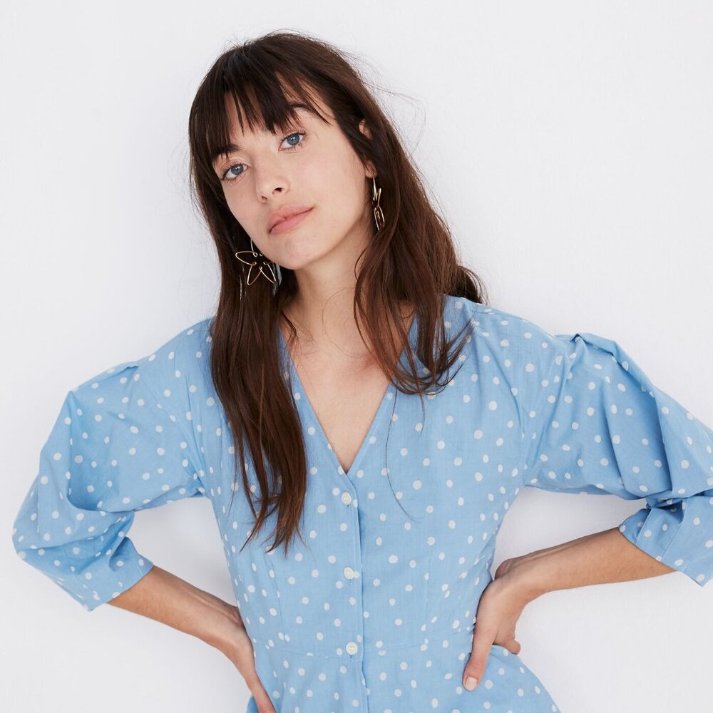 Polka Dot Blue Peplum Top